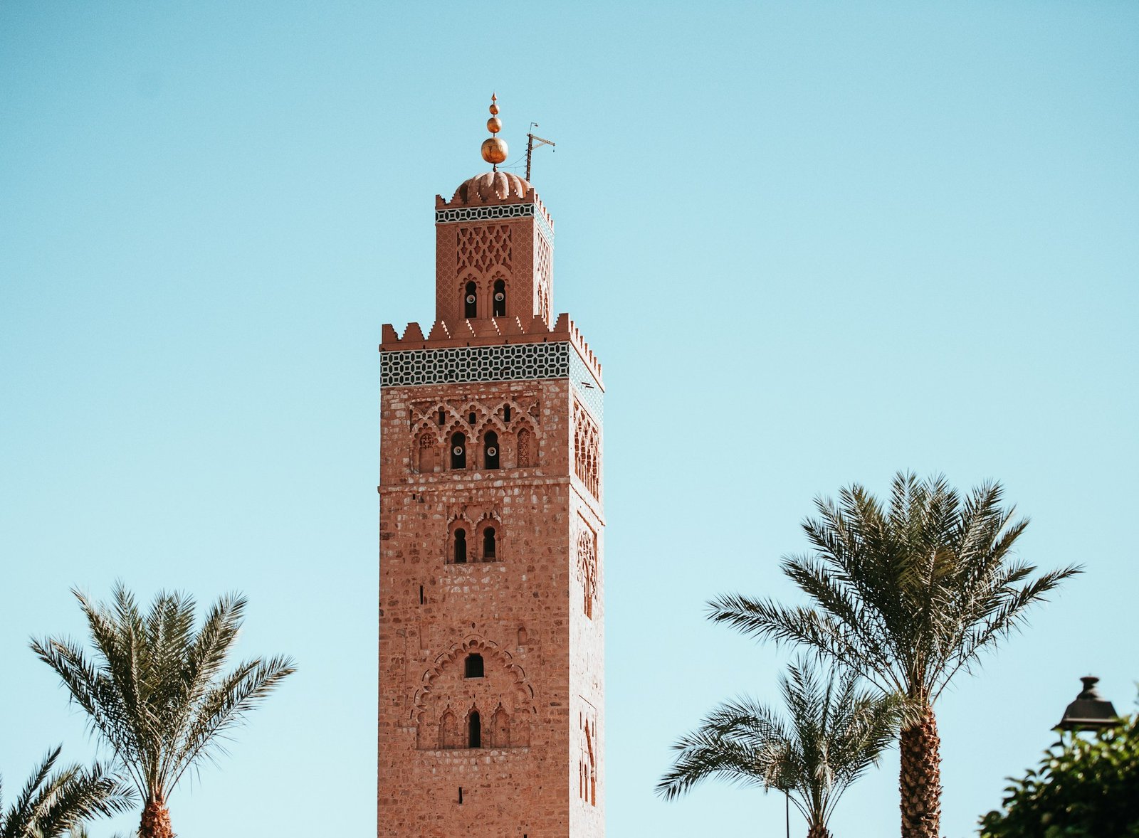The Koutoubia minaret rising above palm trees in Marrakech