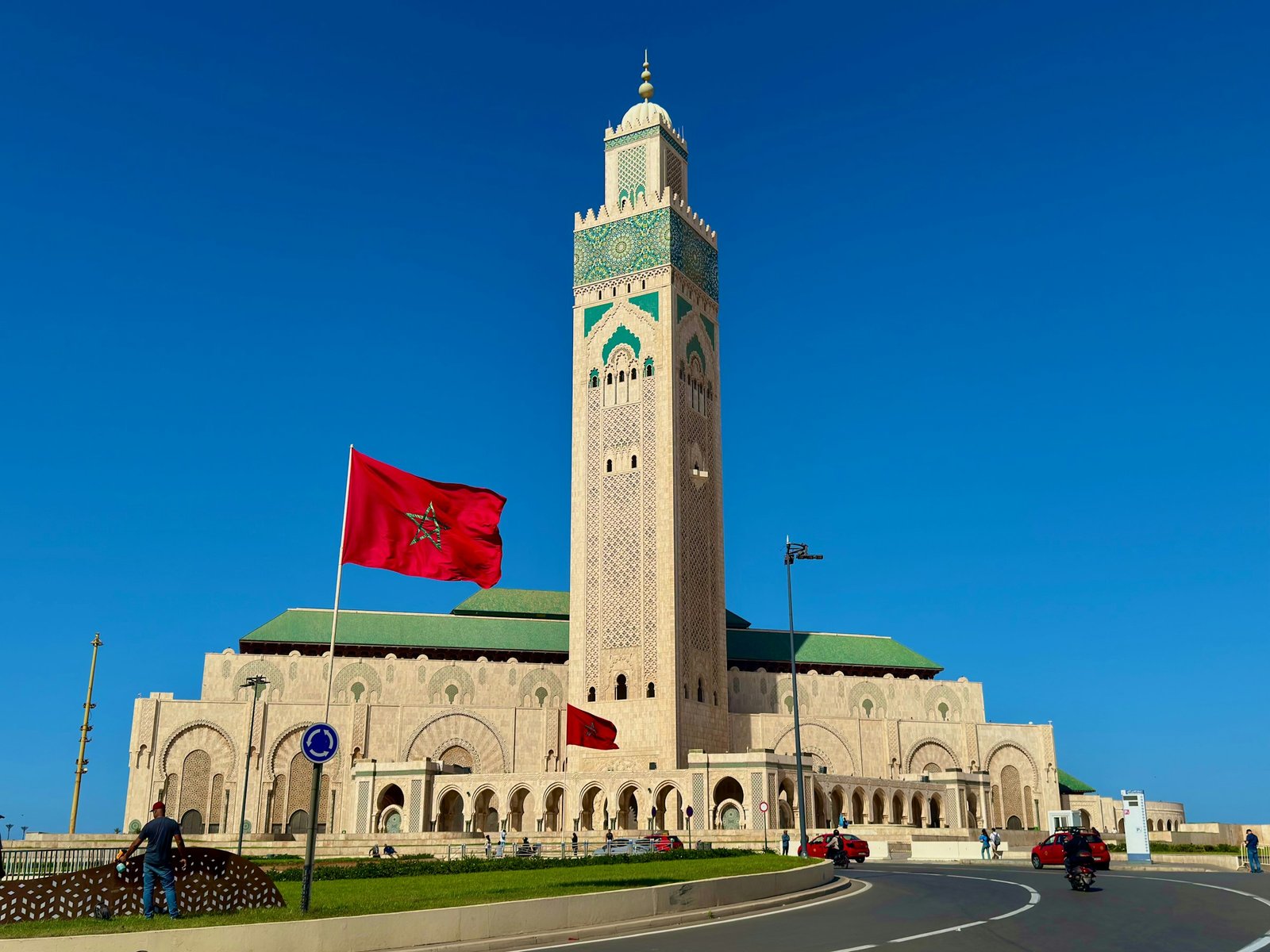 The Hassan II Mosque rising above Casablanca against a clear sky